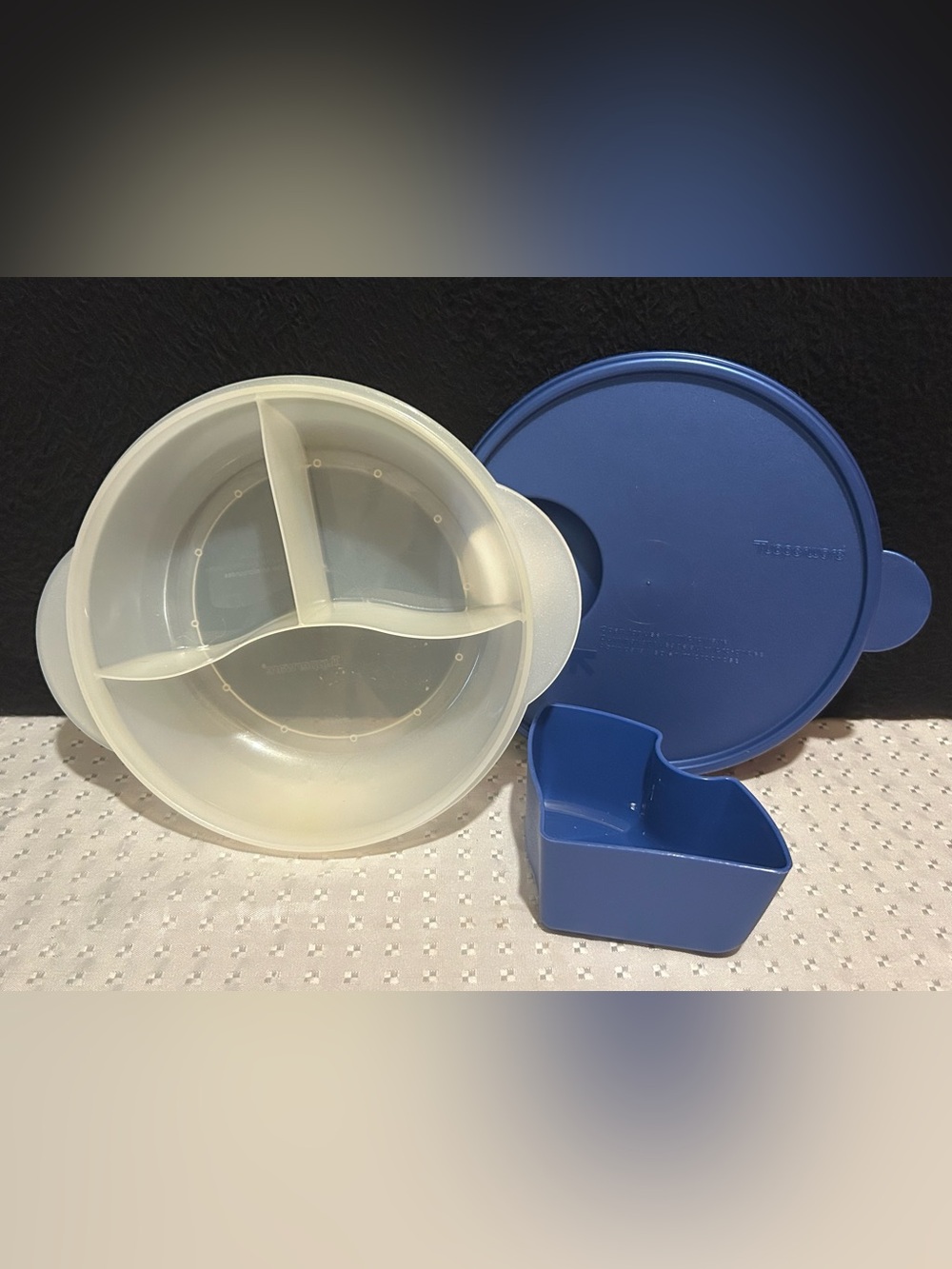 Tupperware Microwave Lunch Bowl Divided Dish Vented& Cold Cup Blue #2